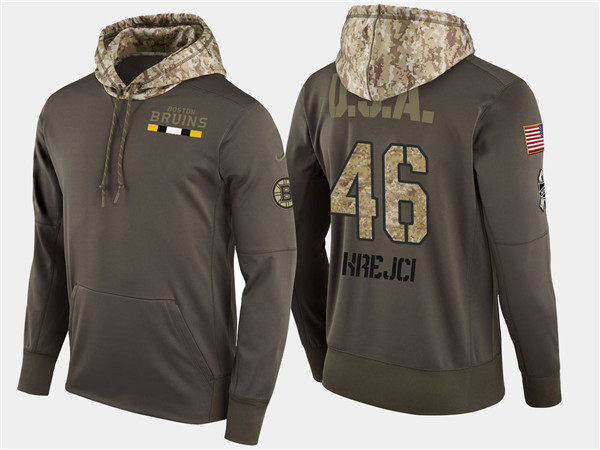  Bruins 46 David Krejci Olive Salute To Service Pullover Hoodie