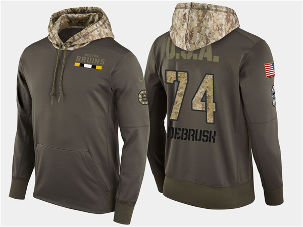  Bruins 74 Jake Debrusk Olive Salute To Service Pullover Hoodie