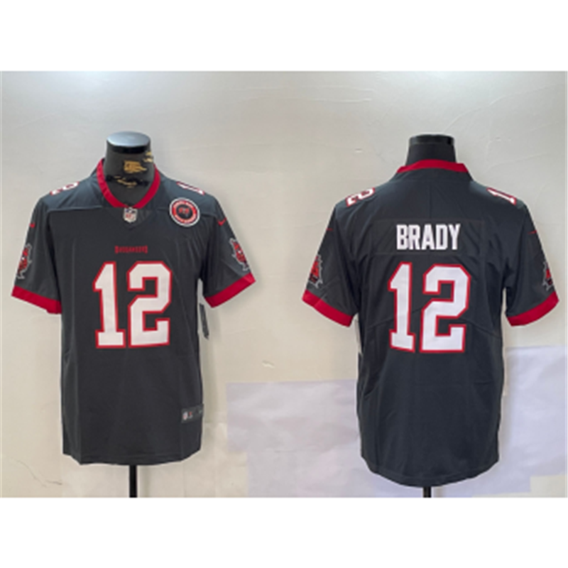 Nike Buccaneers 12 Tom Brady Grey Team Logo Vapor Limited Jersey