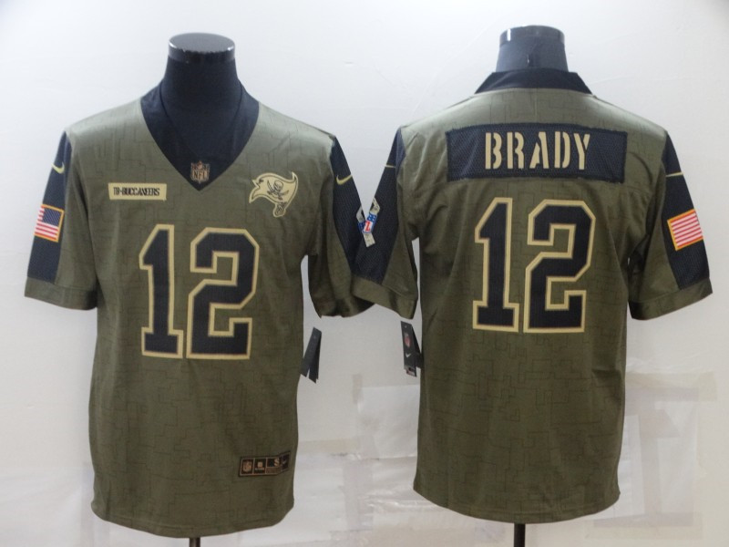 Nike Buccaneers 12 Tom Brady Olive 2021 Salute To Service Limited Jersey