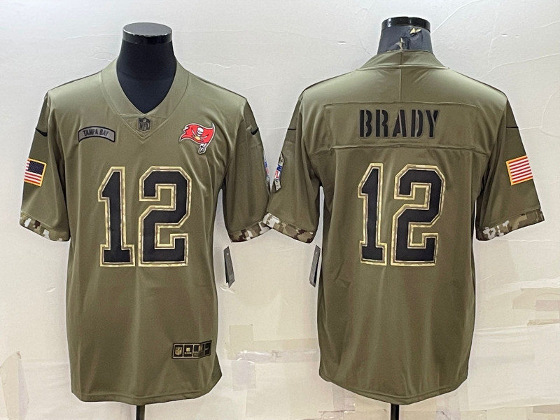 Nike Buccaneers 12 Tom Brady Olive 2022 Salute To Service Limited Jersey