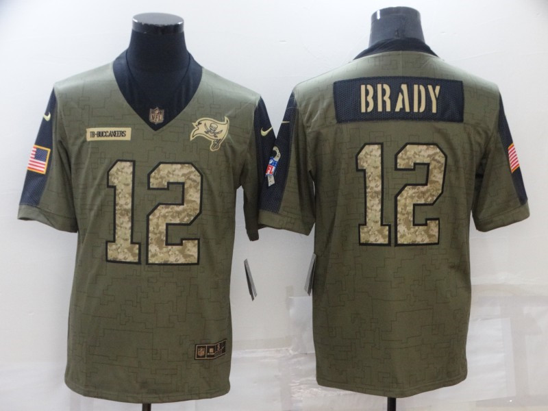 Nike Buccaneers 12 Tom Brady Olive Camo 2021 Salute To Service Limited Jersey