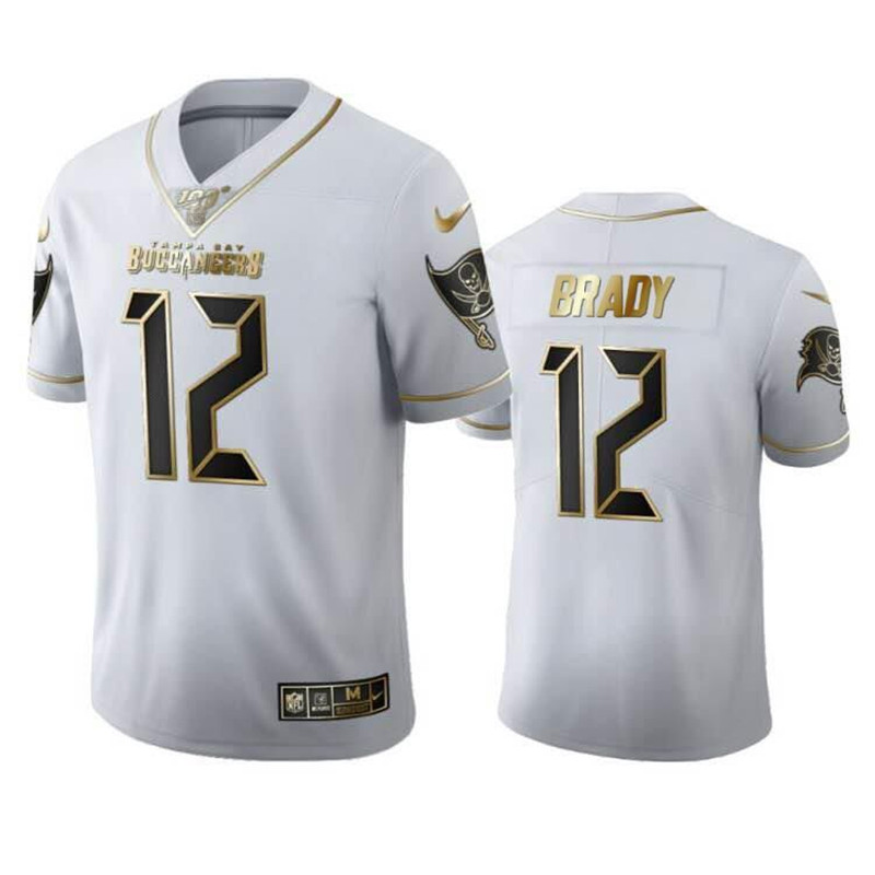 Nike Buccaneers 12 Tom Brady White Gold 100th Season Vapor Untouchable Limited Jersey