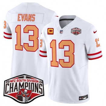 Nike Buccaneers 13 Mike Evans White 2024 NFC South Division Champions with C Patch F.U.S.E. Vapor Limited Men Jersey