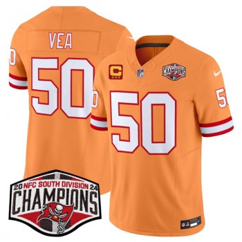 Nike Buccaneers 50 Vita Vea Orange 2024 NFC South Division Champions with C Patch F.U.S.E. Vapor Limited Men Jersey