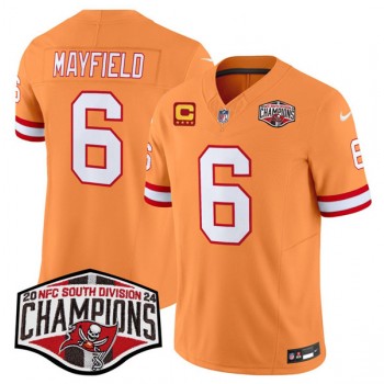 Nike Buccaneers 6 Baker Mayfield Orange 2024 NFC South Division Champions with C Patch F.U.S.E. Vapor Limited Men Jersey