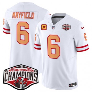 Nike Buccaneers 6 Baker Mayfield White 2024 NFC South Division Champions with C Patch F.U.S.E. Vapor Limited Men Jersey
