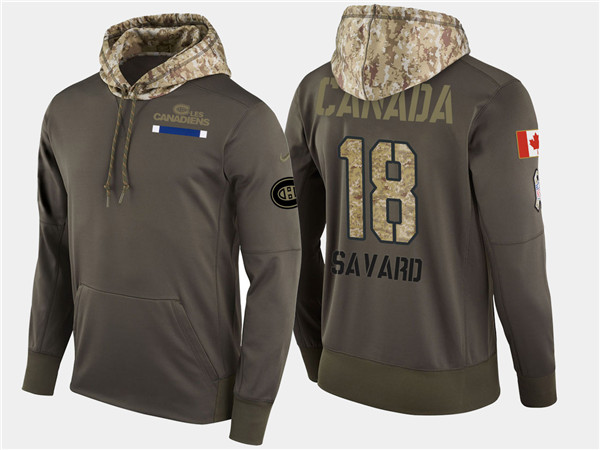  Canadiens 18 Serge Savard Olive Salute To Service Pullover Hoodie