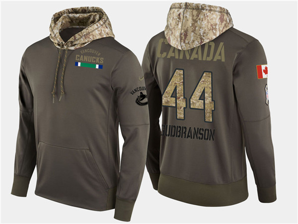  Canucks 44 Erik Gudbranson Olive Salute To Service Pullover Hoodie