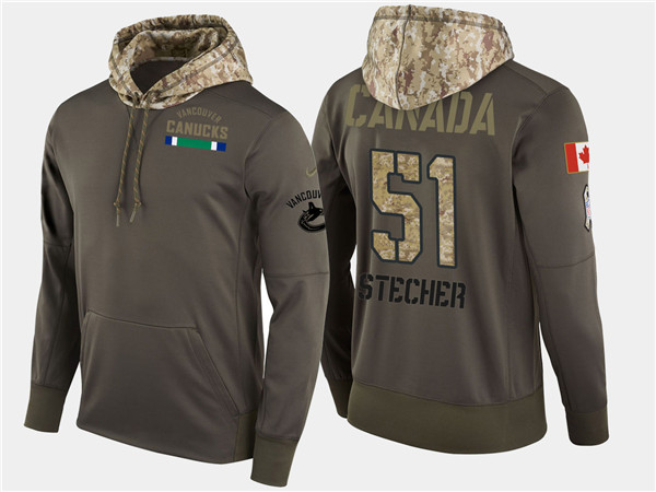  Canucks 51 Troy Stecher Olive Salute To Service Pullover Hoodie