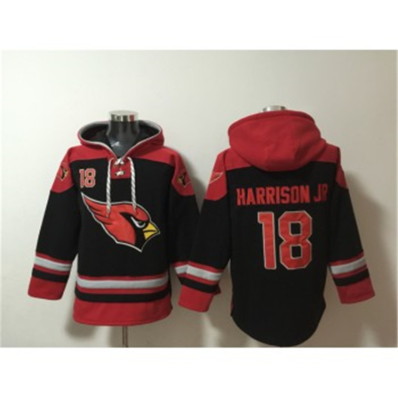 Nike Cardinals 18 Marvin Harrison Jr. Black Ageless Must Have Lace Up Pullover Hoodie