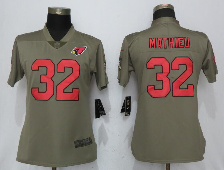  Cardinals 32 Tyrann Mathieu Olive Women Salute To Service Limited Jersey