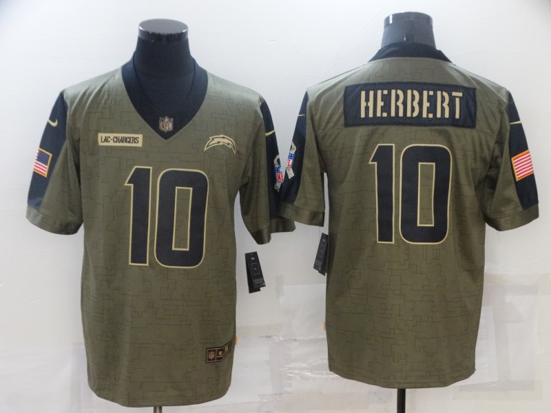 Nike Chargers 10 Justin Herbert Olive 2021 Salute To Service Limited Jersey