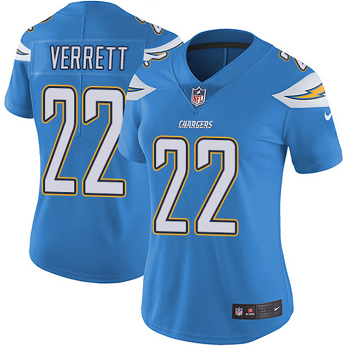  Chargers 22 Jason Verrett Light Blue Women Vapor Untouchable Limited Jersey