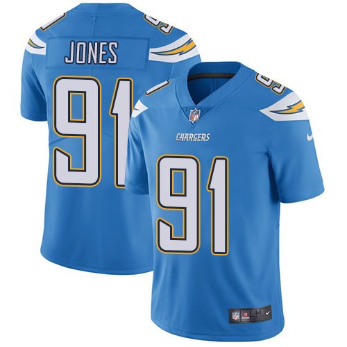  Chargers 91 Justin Jones Light Blue Vapor Untouchable Limited Jersey