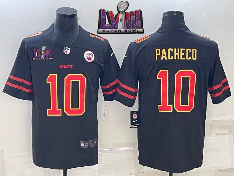 Nike Chiefs 10 Isiah Pacheco Black 2024 Super Bowl LVIII Vapor Limited Jersey