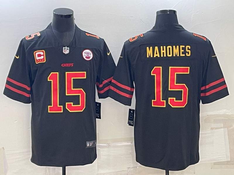 Nike Chiefs 15 Patrick Mahomes Black C patch Vapor Limited Jersey