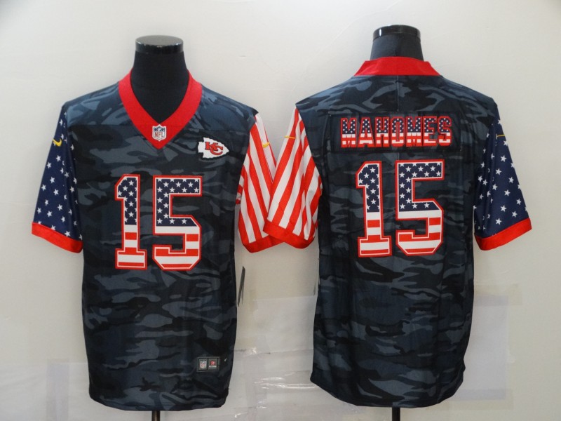 Nike Chiefs 15 Patrick Mahomes Black Camo USA Flag Limited Jersey