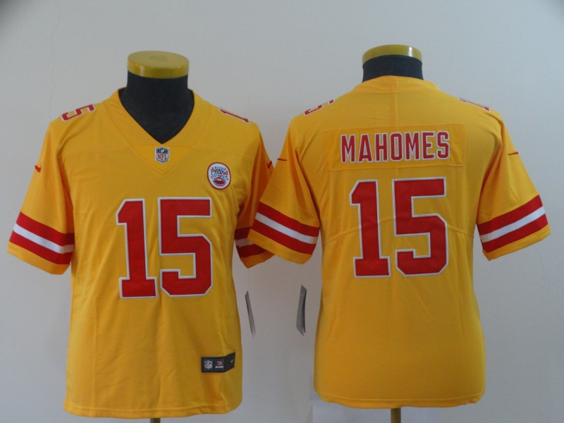 Nike Chiefs 15 Patrick Mahomes Gold Youth Inverted Legend Limited Jersey