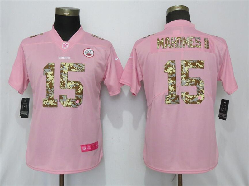 Nike Chiefs 15 Patrick Mahomes II Pink Camo Fashion Women Limited Jersey