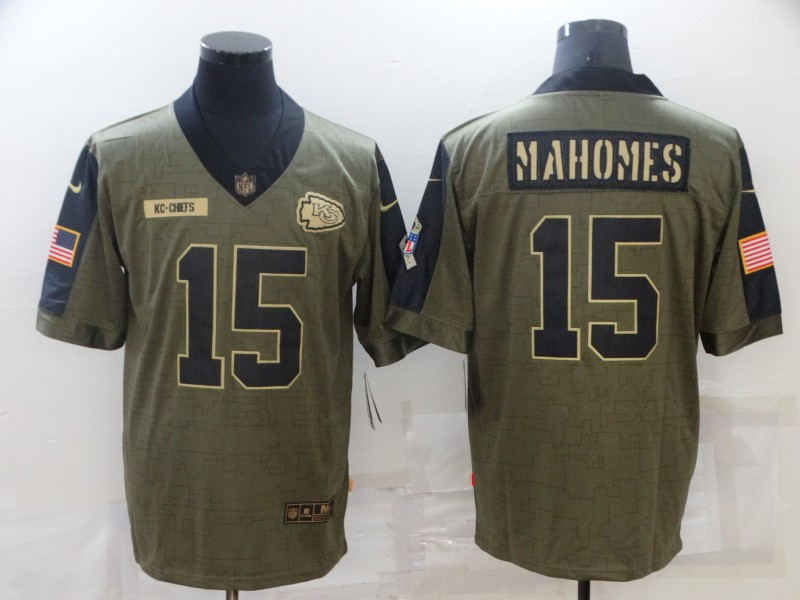 Nike Chiefs 15 Patrick Mahomes Olive 2021 Salute To Service Limited Jersey