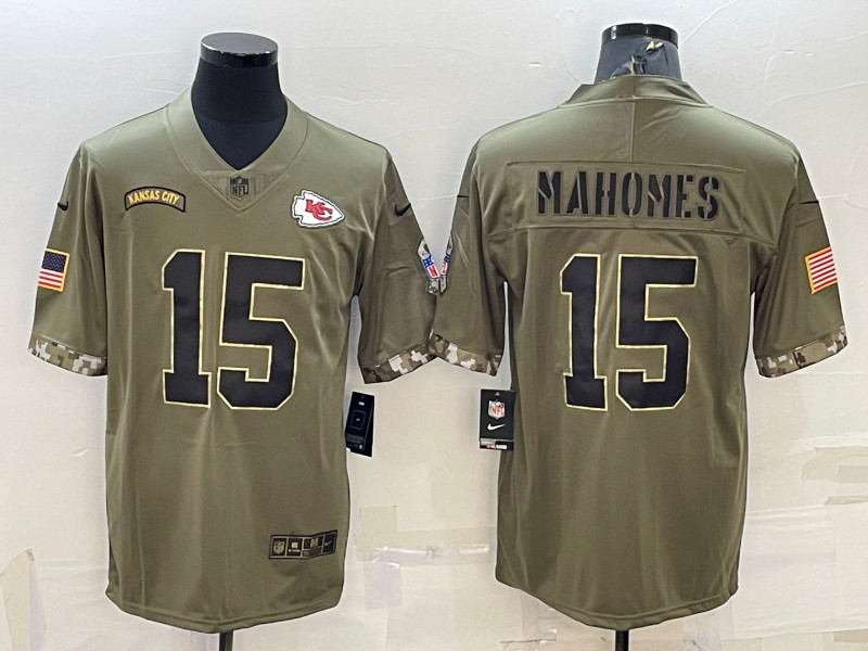 Nike Chiefs 15 Patrick Mahomes Olive 2022 Salute To Service Limited Jersey