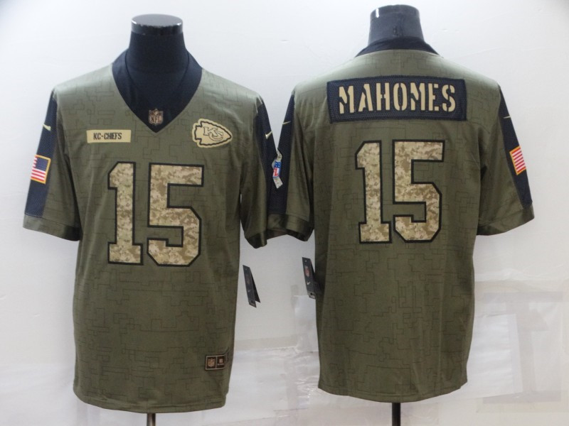 Nike Chiefs 15 Patrick Mahomes Olive Camo 2021 Salute To Service Limited Jersey