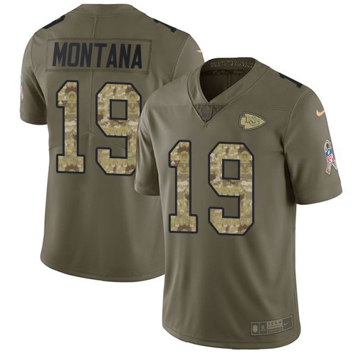  Chiefs 19 Joe Montana Olive Camo Salute To Service Limited Jersey