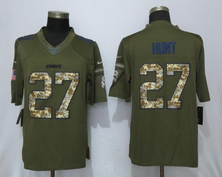  Chiefs 27 Kareem Hunt Olive Green Salute To Service Limited Jersey