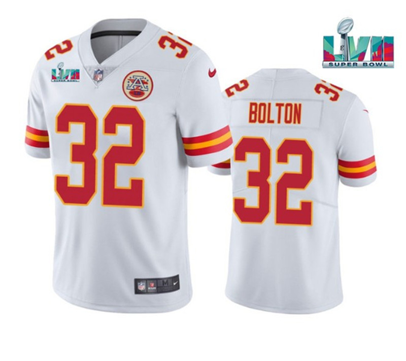 Nike Chiefs 32 Nick Bolton White 2023 Super Bowl LVII Vapor Limited Jersey