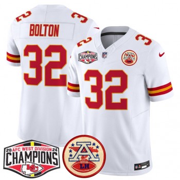 Nike Chiefs 32 Nick Bolton White 2024 AFC West Division Champions F.U.S.E. Vapor Limited Men Jersey