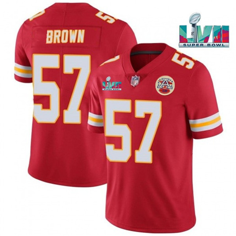Nike Chiefs 57 Orlando Brown Red 2023 Super Bowl LVII Vapor Limited Jersey