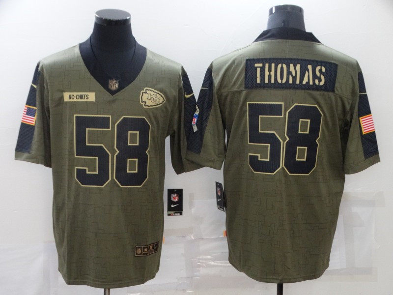Nike Chiefs 58 Derrick Thomas Olive 2021 Salute To Service Limited Jersey