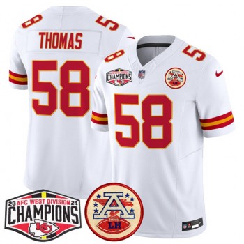 Nike Chiefs 58 Derrick Thomas White 2024 AFC West Division Champions F.U.S.E. Vapor Limited Men Jersey