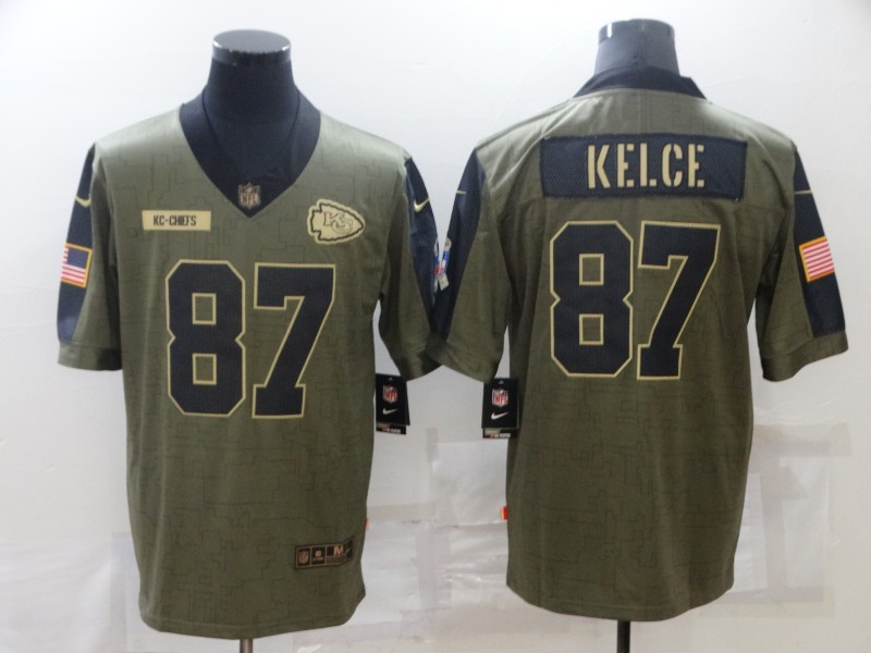 Nike Chiefs 87 Travis Kelce Olive 2021 Salute To Service Limited Jersey