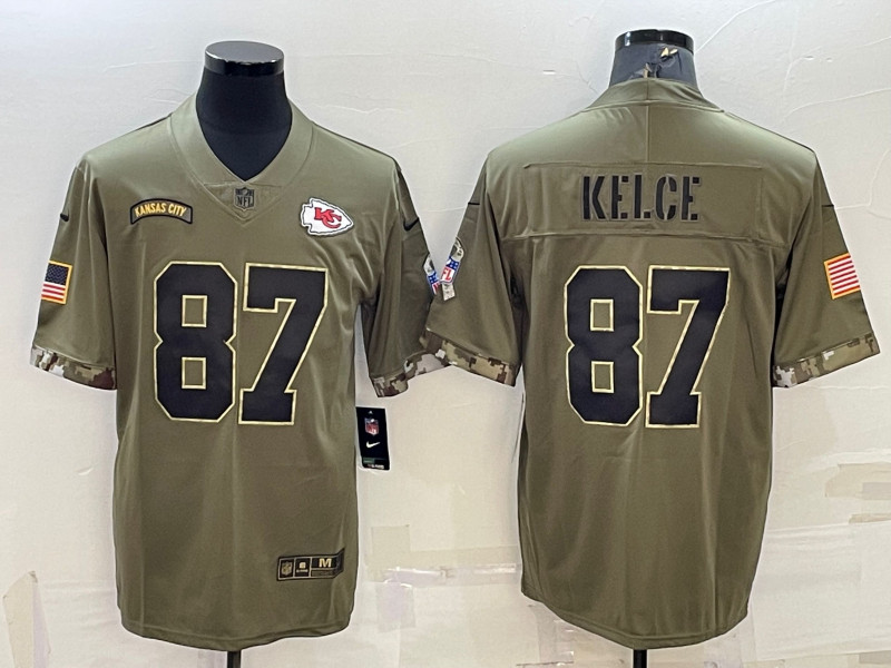Nike Chiefs 87 Travis Kelce Olive 2022 Salute To Service Limited Jersey
