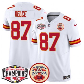 Nike Chiefs 87 Travis Kelce White 2024 AFC West Division Champions F.U.S.E. Vapor Limited Men Jersey
