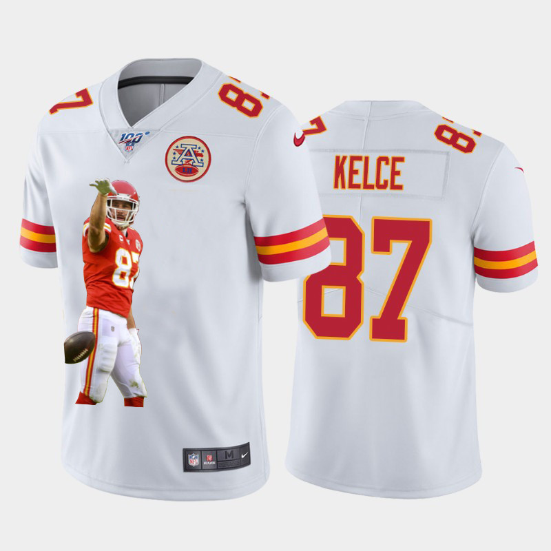 Nike Chiefs 87 Travis Kelce White Player Name Logo 100th Season Vapor Untouchable Limited Jersey