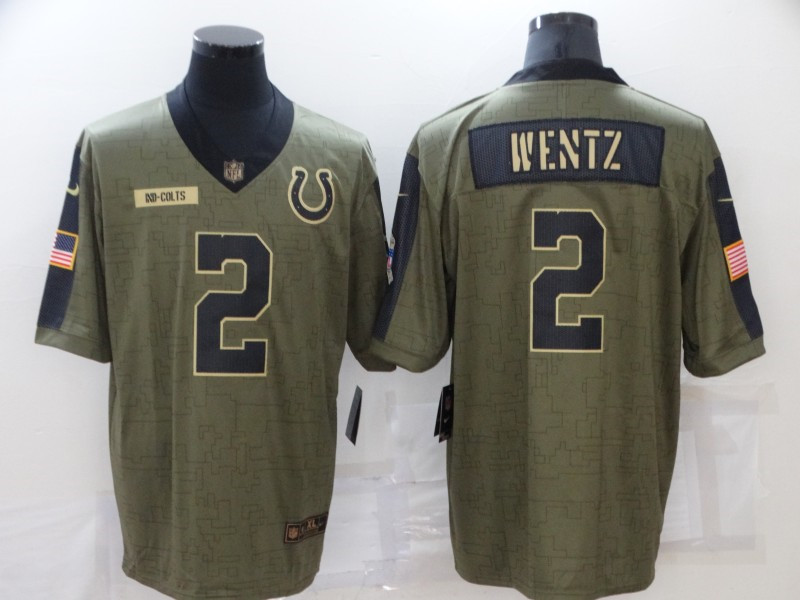 Nike Colts 2 Carson Wentz Olive 2021 Salute To Service Limited Jersey