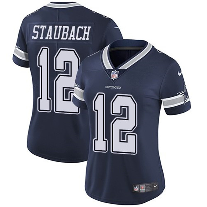  Cowboys 12 Roger Staubach Navy Women Vapor Untouchable Limited Jersey