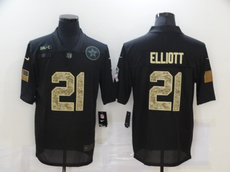 Nike Cowboys 21 Ezekiel Elliott Black Camo 2020 Salute To Service Limited Jersey