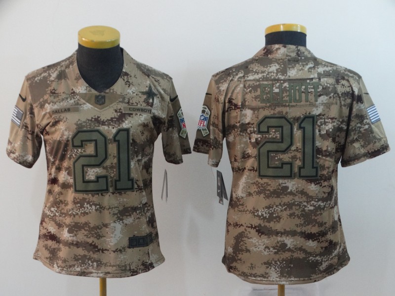  Cowboys 21 Ezekiel Elliott Camo Women Salute To Service Limited Jersey