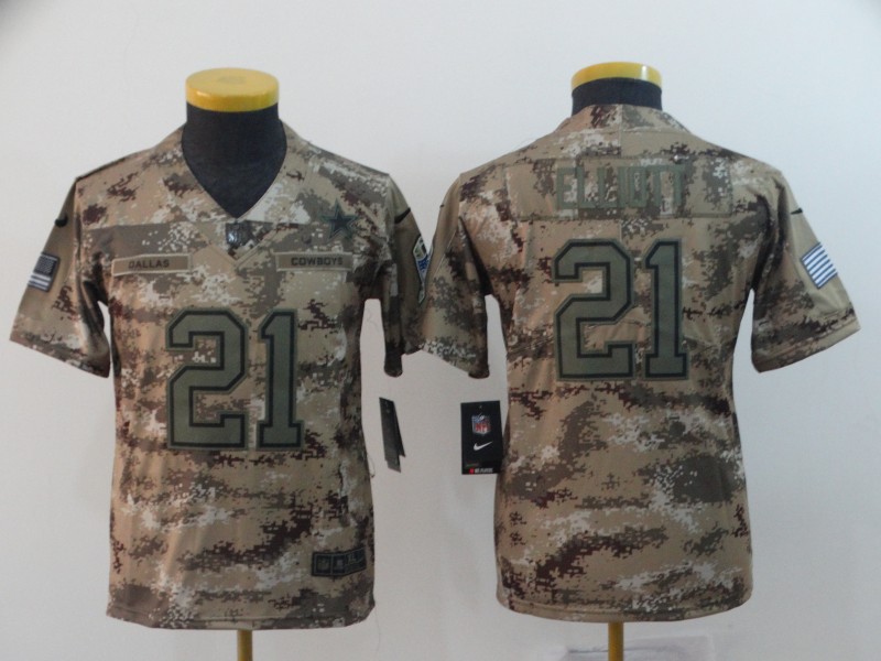  Cowboys 21 Ezekiel Elliott Camo Youth Salute To Service Limited Jersey