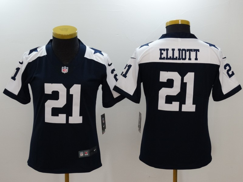  Cowboys 21 Ezekiel Elliott Navy Throwback Women Vapor Untouchable Player Limited Jersey