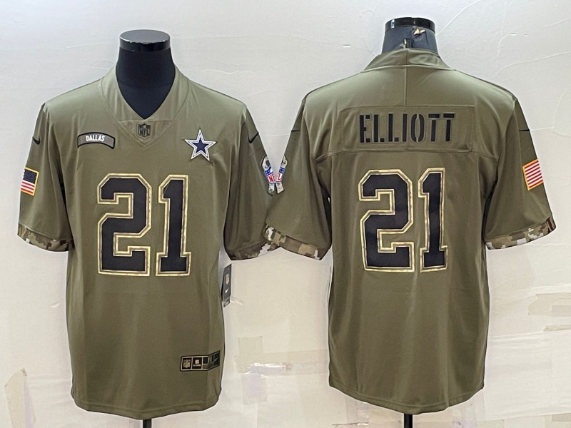 Nike Cowboys 21 Ezekiel Elliott Olive 2022 Salute To Service Limited Jersey