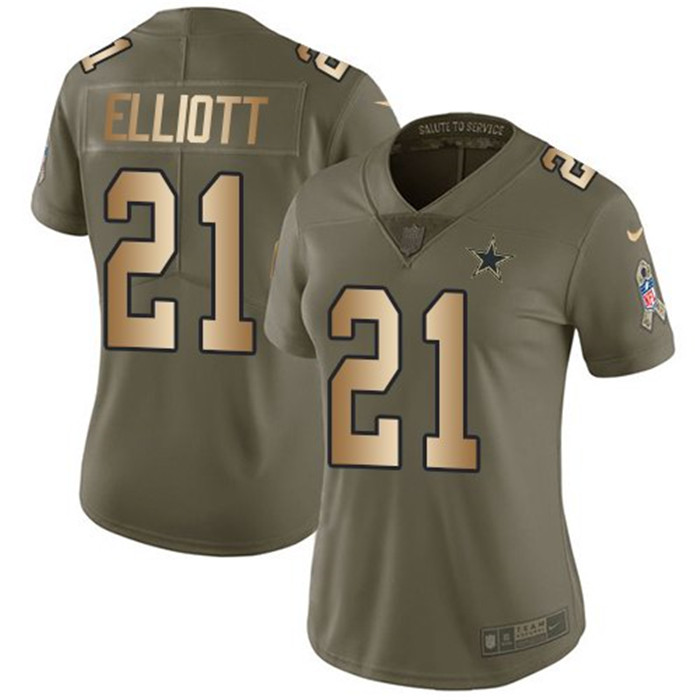  Cowboys 21 Ezekiel Elliott Olive Gold Salute To Service Limited Jersey