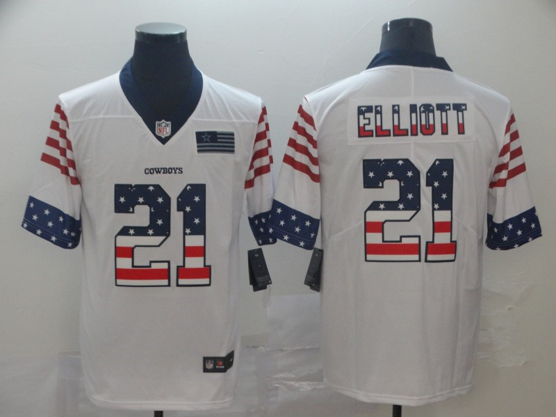 Nike Cowboys 21 Ezekiel Elliott White USA Flag Fashion Limited Jersey