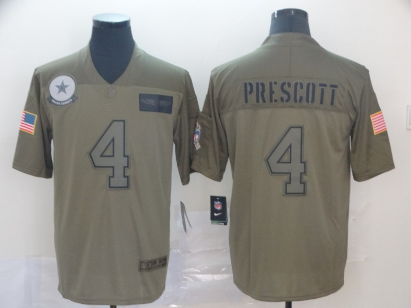 Nike Cowboys 4 Dak Prescott 2019 Olive Salute To Service Limited Jersey