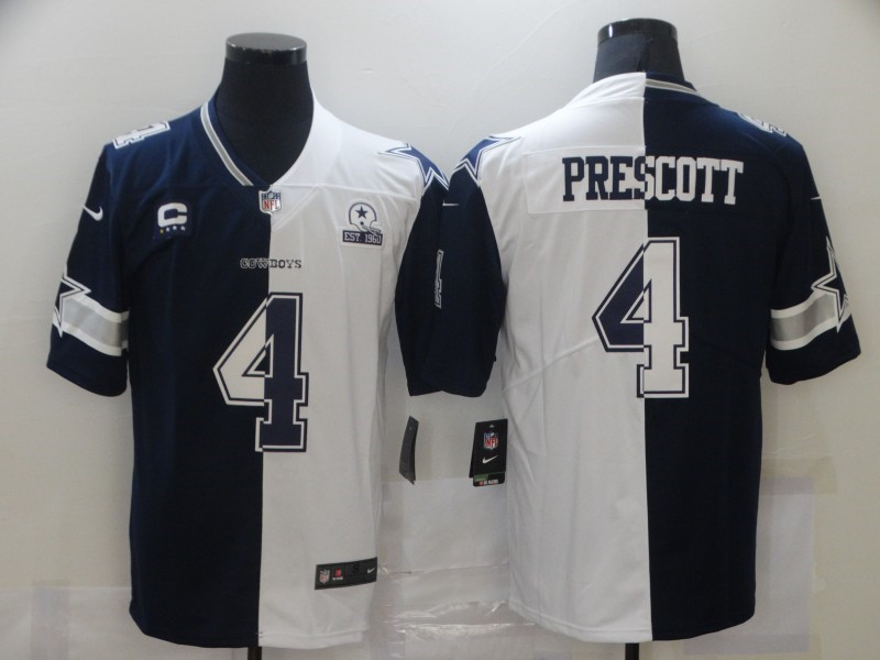 Nike Cowboys 4 Dak Prescott Black And White Split Est 1960 Patch Vapor Untouchable Limited Jersey