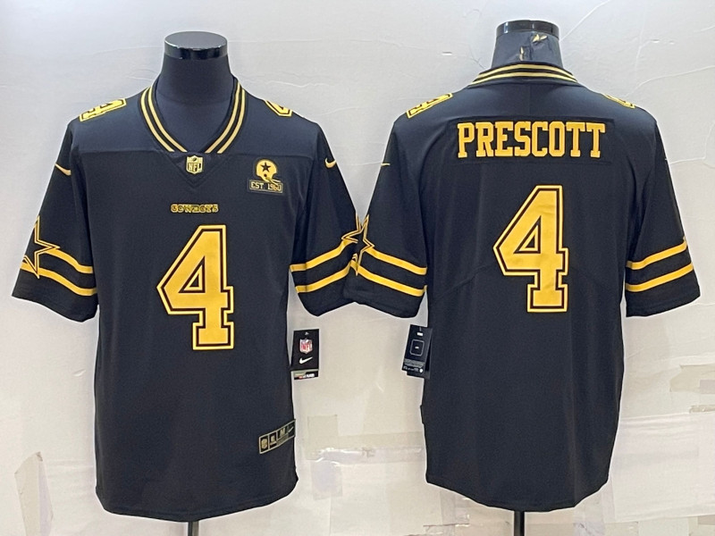 Nike Cowboys 4 Dak Prescott Black Gold Vapor Limited Jersey